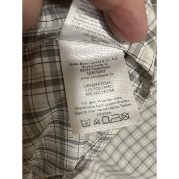 Eddie Bauer Men’s XL Button Down Shirt White Plaid Zip Pocket Hiking Lightweight - Picture 6 of 8
